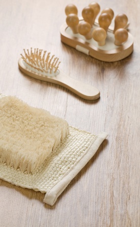 hairbrush massager and bastの写真素材