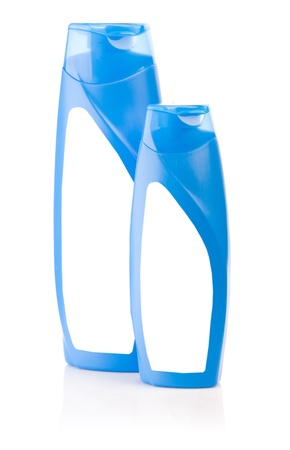 isolated blue shampoo bottlesの写真素材