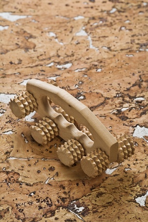 massager on cork woodの写真素材