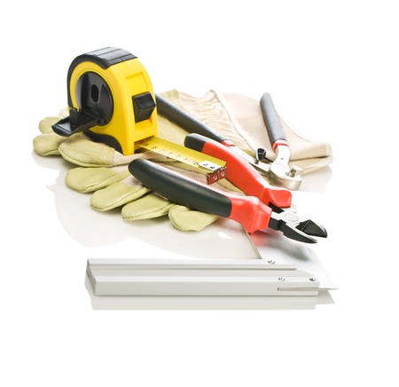 building tools on glovesの写真素材