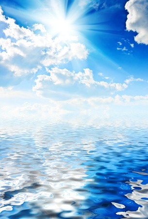 beautyful blue heaven with sun and seaの写真素材