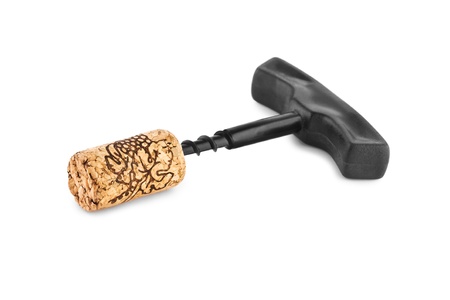 corkscrew with cork isolatedのeditorial素材