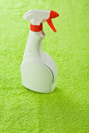 one bottle on green towelの写真素材