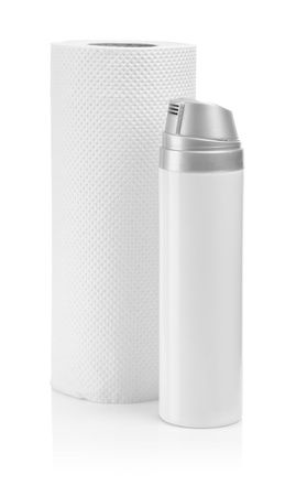 white bottle and towelの写真素材