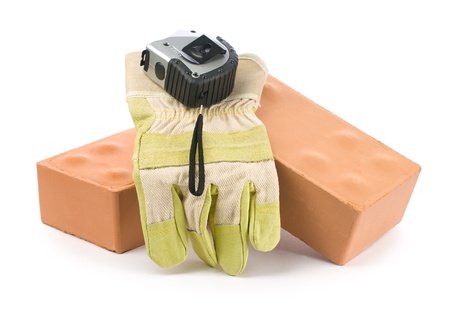 bricks, glove and tapelineの写真素材