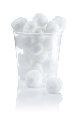 cotton balls in jar isolatedの写真素材