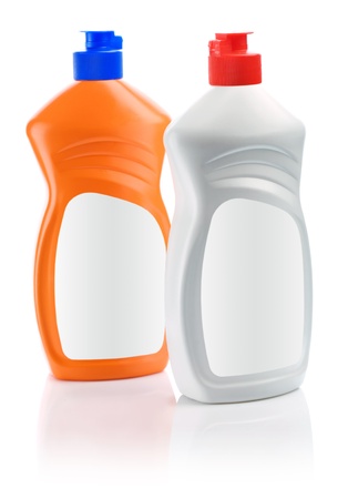 orange and white cleaning bottlesの写真素材