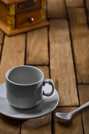 empty coffee cup on tableの写真素材