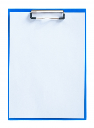 blue clipboard with sheet of paperの写真素材