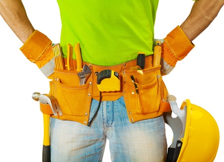 view on tools in contractors beltの写真素材