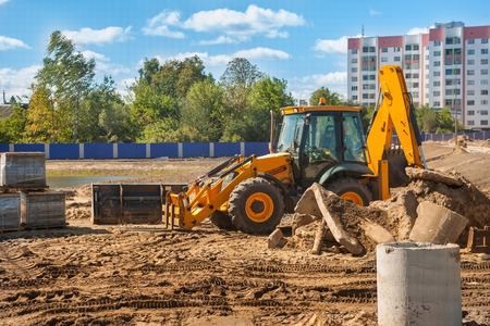 construction machinery - tractor mover on building siteの写真素材