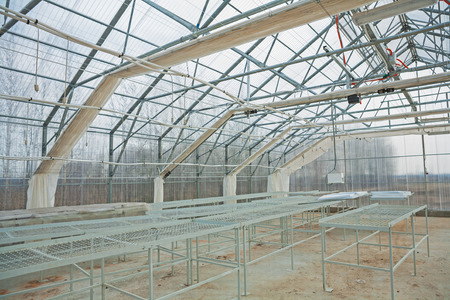 inside view empty greenhouseの写真素材