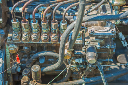 view on the old messy fuel pump of a high pressure the diesel motor