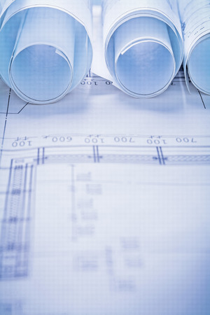 rolls of blueprints very close up viewの写真素材