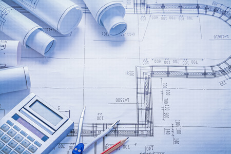 copyspace image composition rolled up white blueprints classicalの写真素材