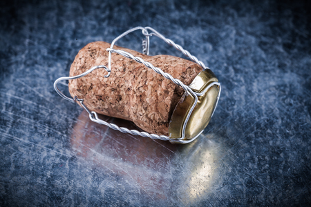 Champagne cork plugs twisted wire on metallic backgroundの写真素材