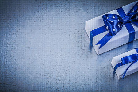 Composition of present boxes on metallic background celebrations concept.の写真素材