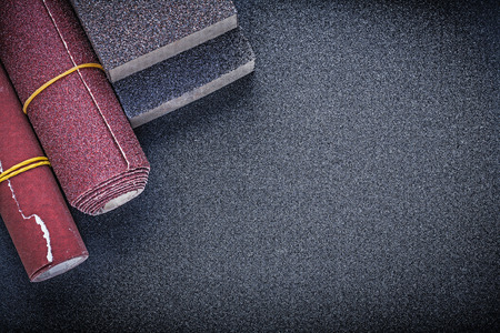 Set of sanding sponges emery paper abrasive tools.の写真素材