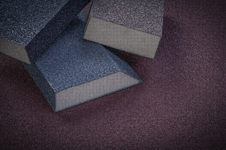 Sanding sponges on emery paper top view abrasive tools.の写真素材