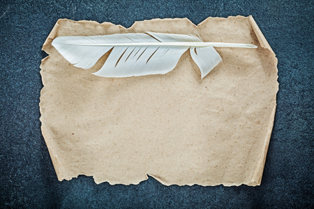 Vintage paper roll feather on black background.の写真素材