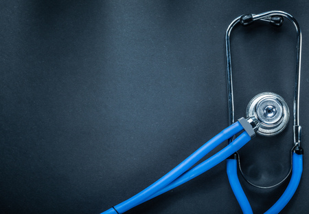 Stethoscope on black background top view medicine concept.の写真素材