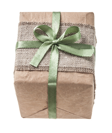 Vintage handmade gift box-container isolated on white.の写真素材