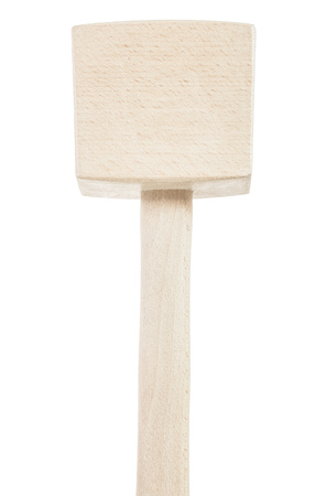 Wooden hammer isolated on white close-up view.の写真素材