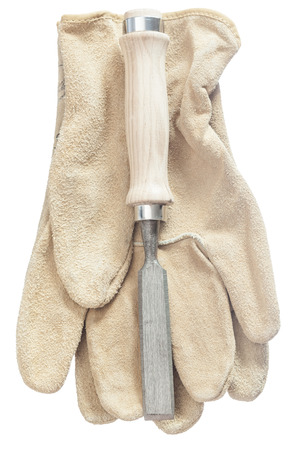 Safety gloves flat chisel isolated on white.