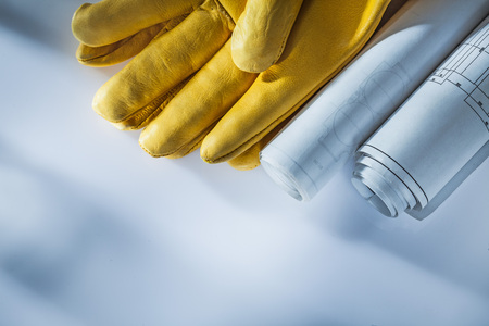 Blueprints leather safety gloves on white background.の写真素材