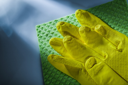 Kitchen dishwashing cloth safety gloves on white background.の写真素材
