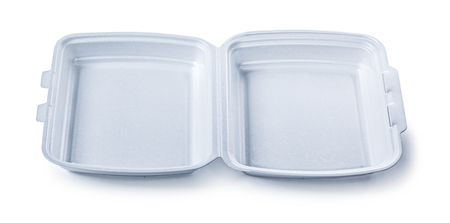 Wide Opened Polystyrene Takeaway Food Box Isolated On Whiteの写真素材
