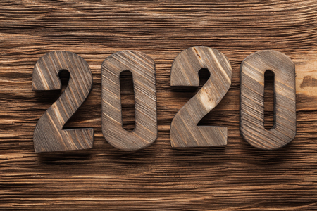 2020 wooden letters on vintage wood background