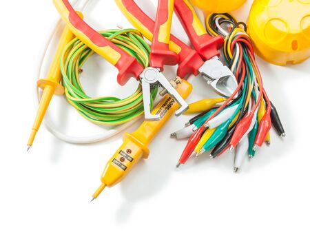 electric tester wires insulate strippers nippers isolated on white