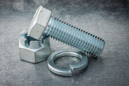 Unmounted Screw Bolt And Nut With Washer Engraver On Metal Steel Plateの写真素材