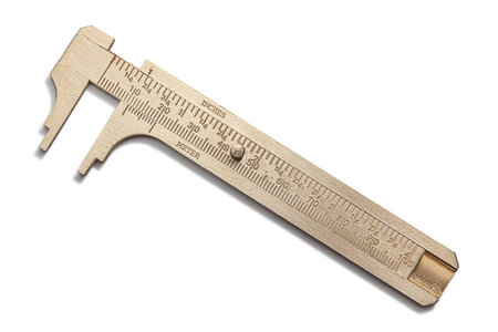 Antique Metal Brass Caliper Slide Ruler Isolated On White Background