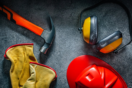 CarpentryConstruction Tools On Dark Backgroundの写真素材