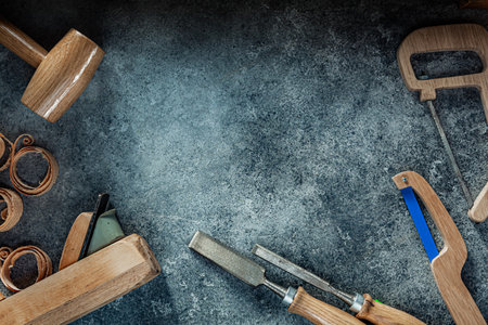 Free Space Woodworking Tools On Gray Background