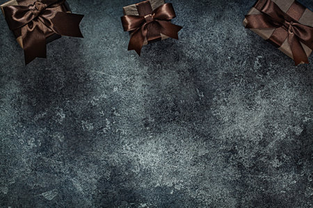 Three Gift Boxes Coposed In Top Of Image With Free Spaceの写真素材