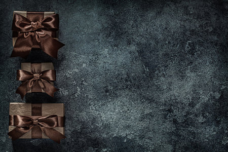 Vintage Gift Boxes On Gray Background With Copyspaceの写真素材