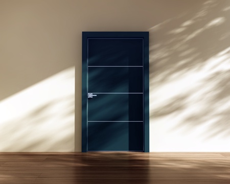 blue door, wall, tree shadowsの写真素材