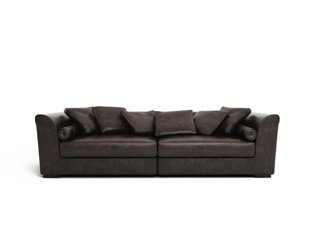 Isolated contemporary elegant dark brown leather sofaの写真素材