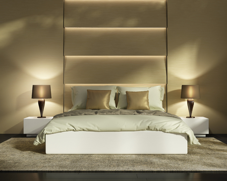 Contemporary elegant gold capitone luxury bedroomの写真素材