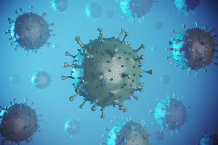 3d render of a coronavirus a lethal virus in an abstract biological backgoundの写真素材