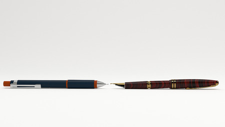 Fountain pen and mechanical pencil. 3D illustration