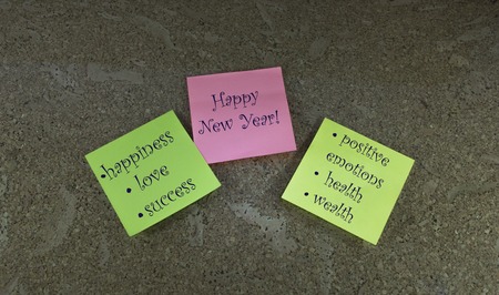 Sticker memo notes on the cork tree boardの写真素材