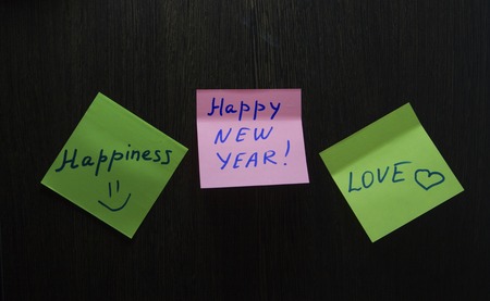 Sticker memo notes on the black boardの写真素材