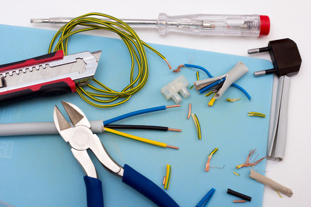 Electric repair and installation with set of electronic tools isolatedの写真素材