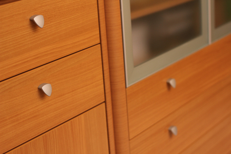 Elegant wardrobe glass door with metal handlesの写真素材