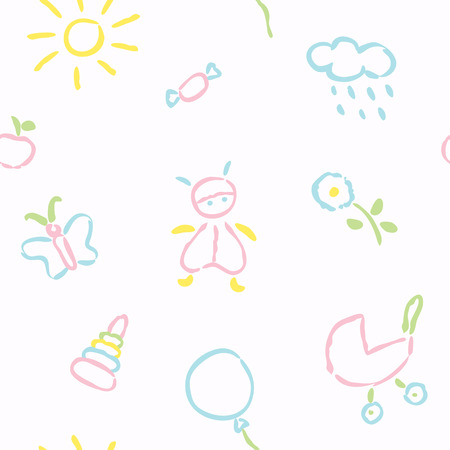 Doodle babies seamless pattern - pastel coloursのイラスト素材