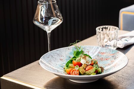 Fresh vegetable salad. Unusual pitch. Tasty dishの写真素材